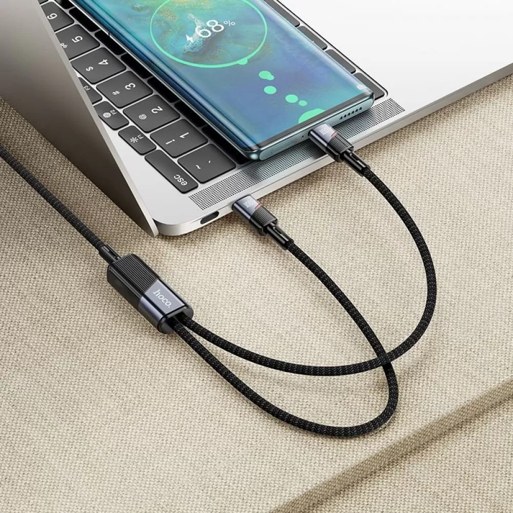 Kabl 2u1 USB C na USB C / USB C Hoco 5A 100W 1.2 m U139 crna