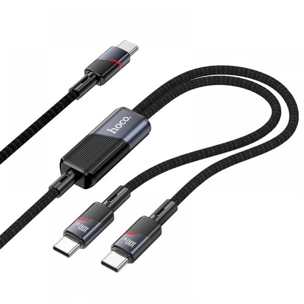 Kabl 2u1 USB C na USB C / USB C Hoco 5A 100W 1.2 m U139 crna