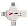 FORCELL F-DATA Metal Quad 64 GB USB fles USB 3.2 Gen 1 (USB A/Type C/Lightning/Micro USB) srebrni