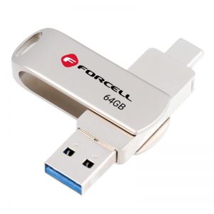 FORCELL F-DATA Metal Duo 64 GB USB flash USB 3.2 Gen 1 (USB A/Type C) srebrni