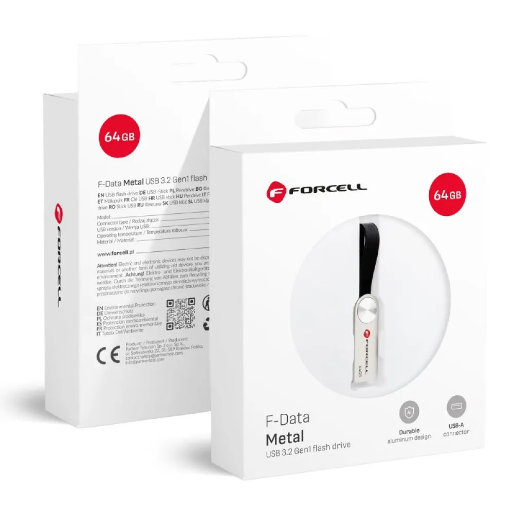 FORCELL F-DATA Metal 64 GB USB fles USB 3.2 Gen 1 (USB A) srebrni