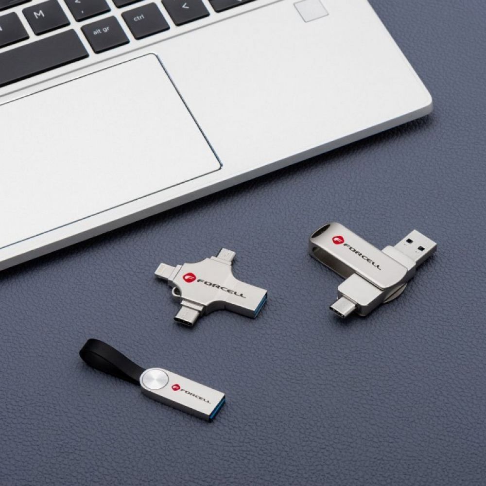 FORCELL F-DATA Metal Quad 32 GB USB flash USB 3.2 Gen 1 (USB A/Type C/Lightning/Micro USB) srebrni
