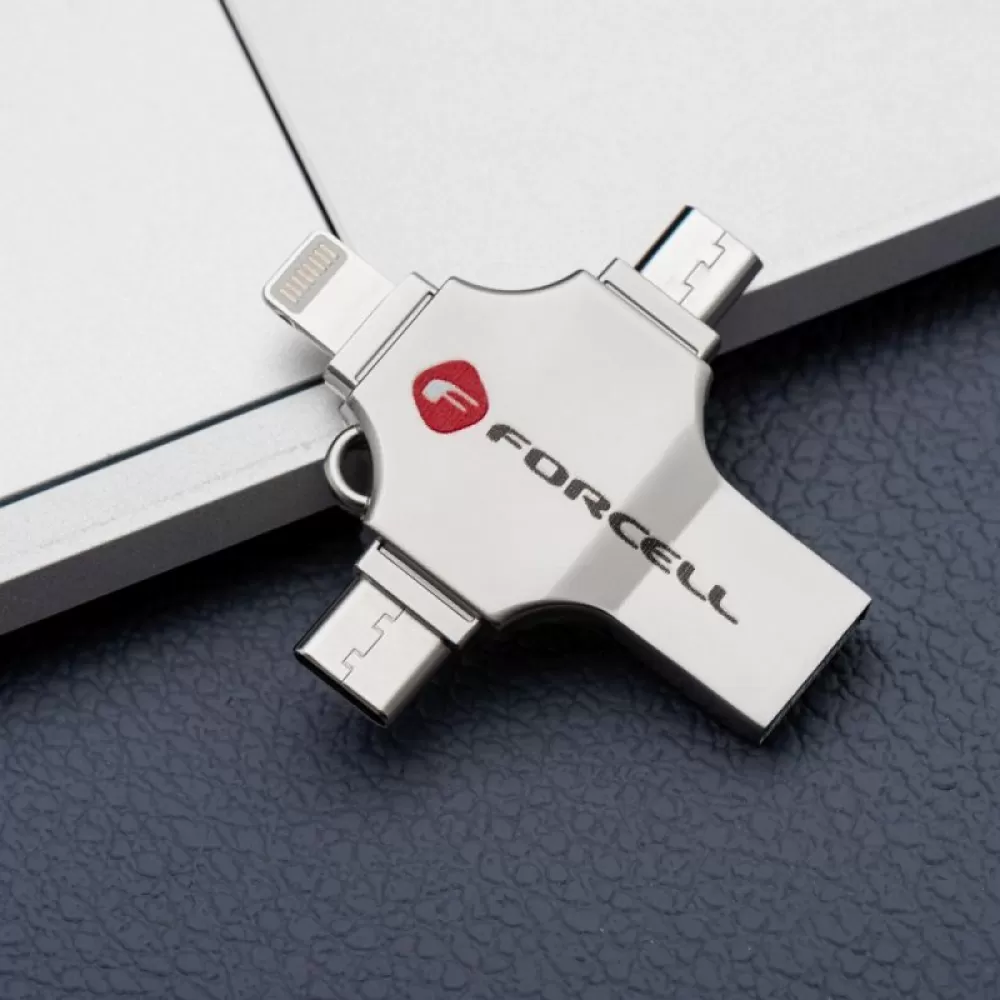FORCELL F-DATA Metal Quad 32 GB USB fles USB 3.2 Gen 1 (USB A/Type C/Lightning/Micro USB) srebrni