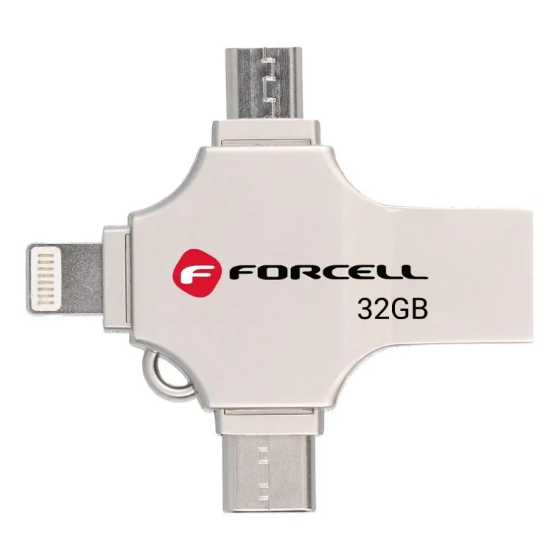FORCELL F-DATA Metal Quad 32 GB USB fles USB 3.2 Gen 1 (USB A/Type C/Lightning/Micro USB) srebrni