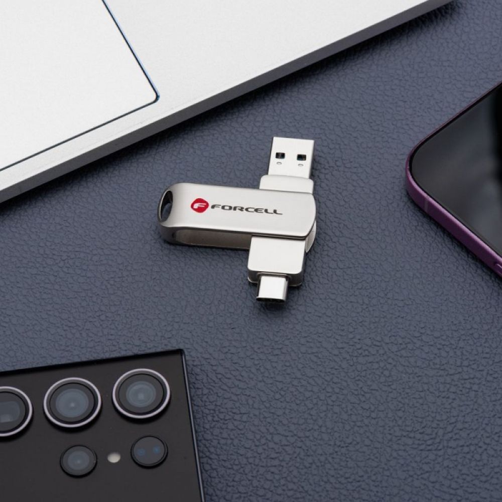 FORCELL F-DATA Metal Duo 32 GB USB flash USB 3.2 Gen 1 (USB A/Type C) srebrni