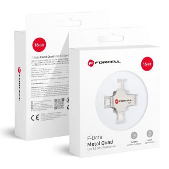 FORCELL F-DATA Metal Quad 16 GB USB fles USB 3.2 Gen 1 (USB A/Type C/Lightning/Micro USB) srebrni