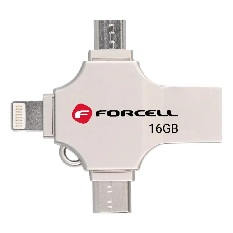 FORCELL F-DATA Metal Quad 16 GB USB fles USB 3.2 Gen 1 (USB A/Type C/Lightning/Micro USB) srebrni