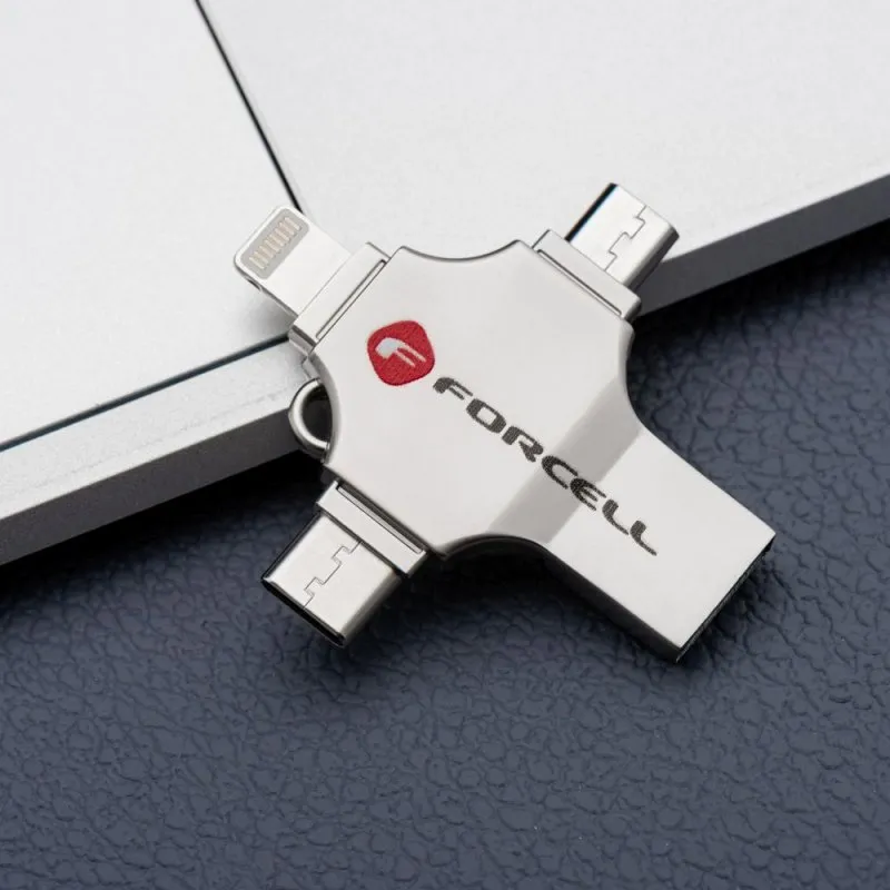 FORCELL F-DATA Metal Quad 16 GB USB fles USB 3.2 Gen 1 (USB A/Type C/Lightning/Micro USB) srebrni