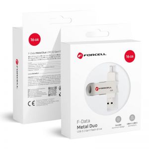 FORCELL F-DATA Metal Duo 16 GB USB flash USB 3.2 Gen 1 (USB A/Type C) srebrni