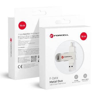 FORCELL F-DATA Metal Duo 16 GB USB flash USB 3.2 Gen 1 (USB A/Type C) srebrni