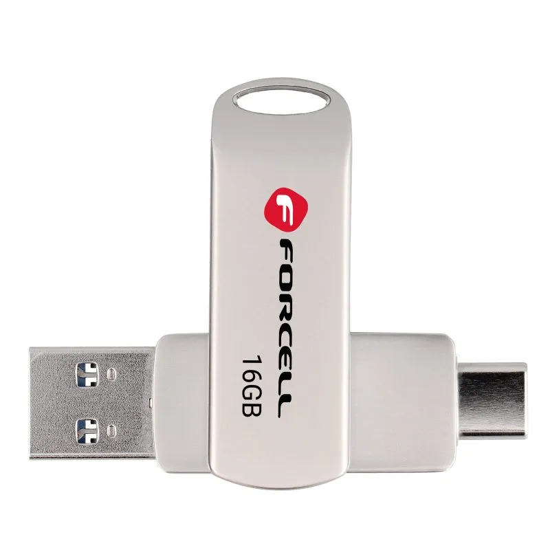 FORCELL F-DATA Metal Duo 16 GB USB fles USB 3.2 Gen 1 (USB A/Type C) srebrni