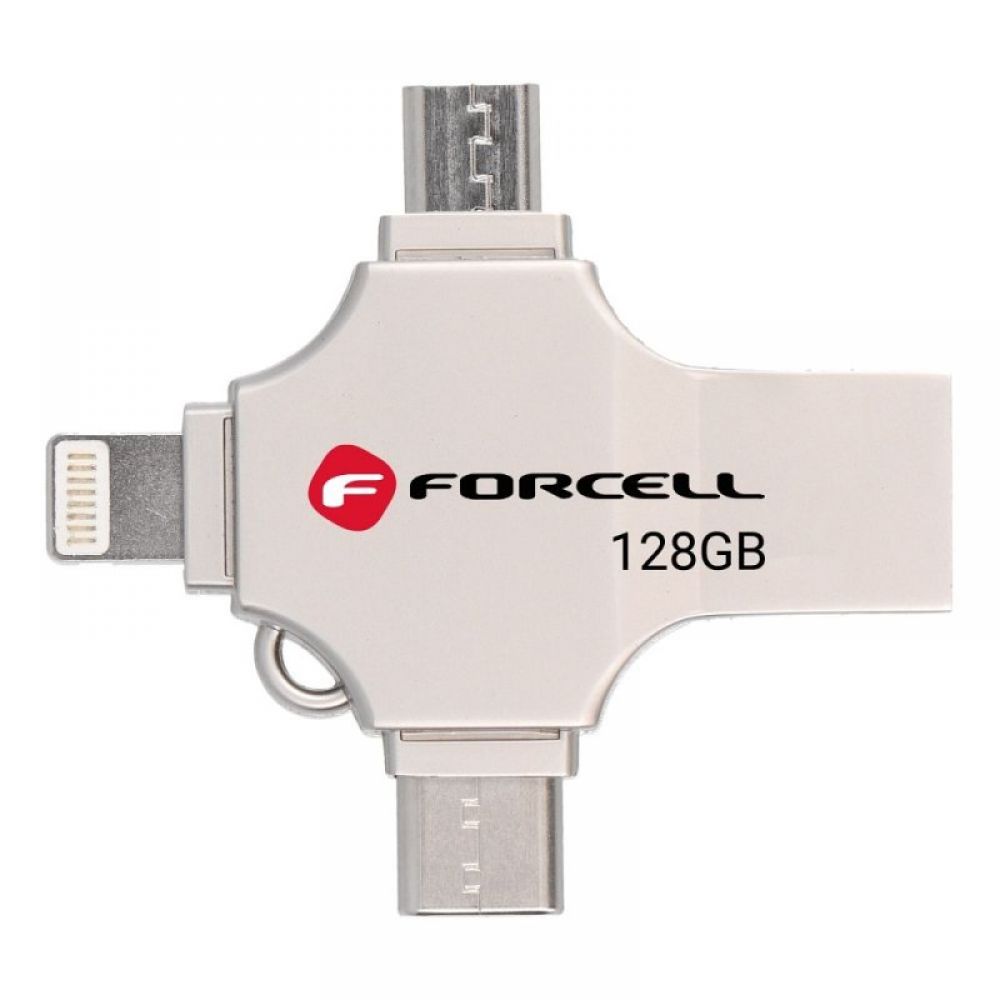 FORCELL F-DATA Metal Quad 128 GB USB flash USB 3.2 Gen 1 (USB A/Type C/Lightning/Micro USB) srebrni