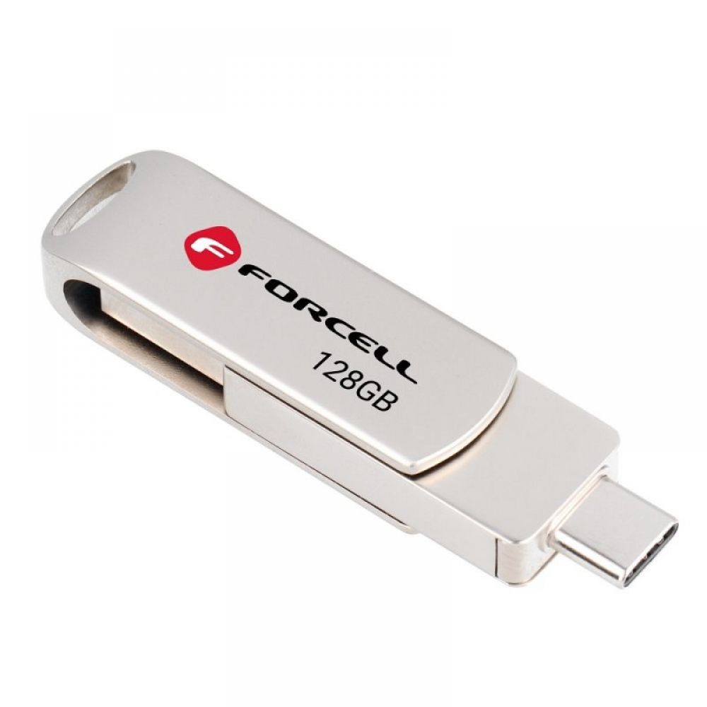 FORCELL F-DATA Metal Duo 128 GB USB flash USB 3.2 Gen 1 (USB A/Type C) srebrni