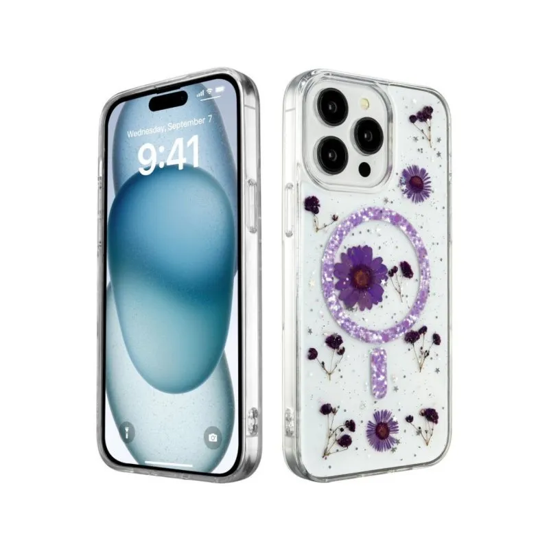 Futrola Luxury Flowers za iPhone 16 Pro (6.3) ljubicasta