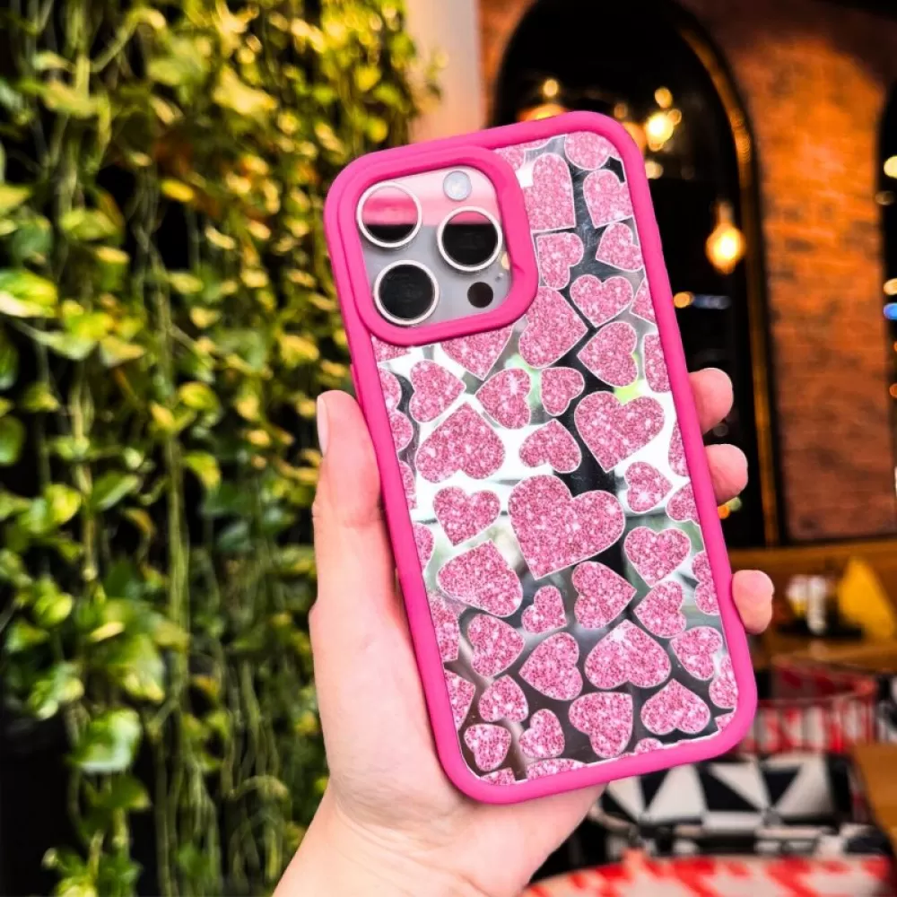Futrola Luxury Heart za iPhone 16 Pro (6.3) pink