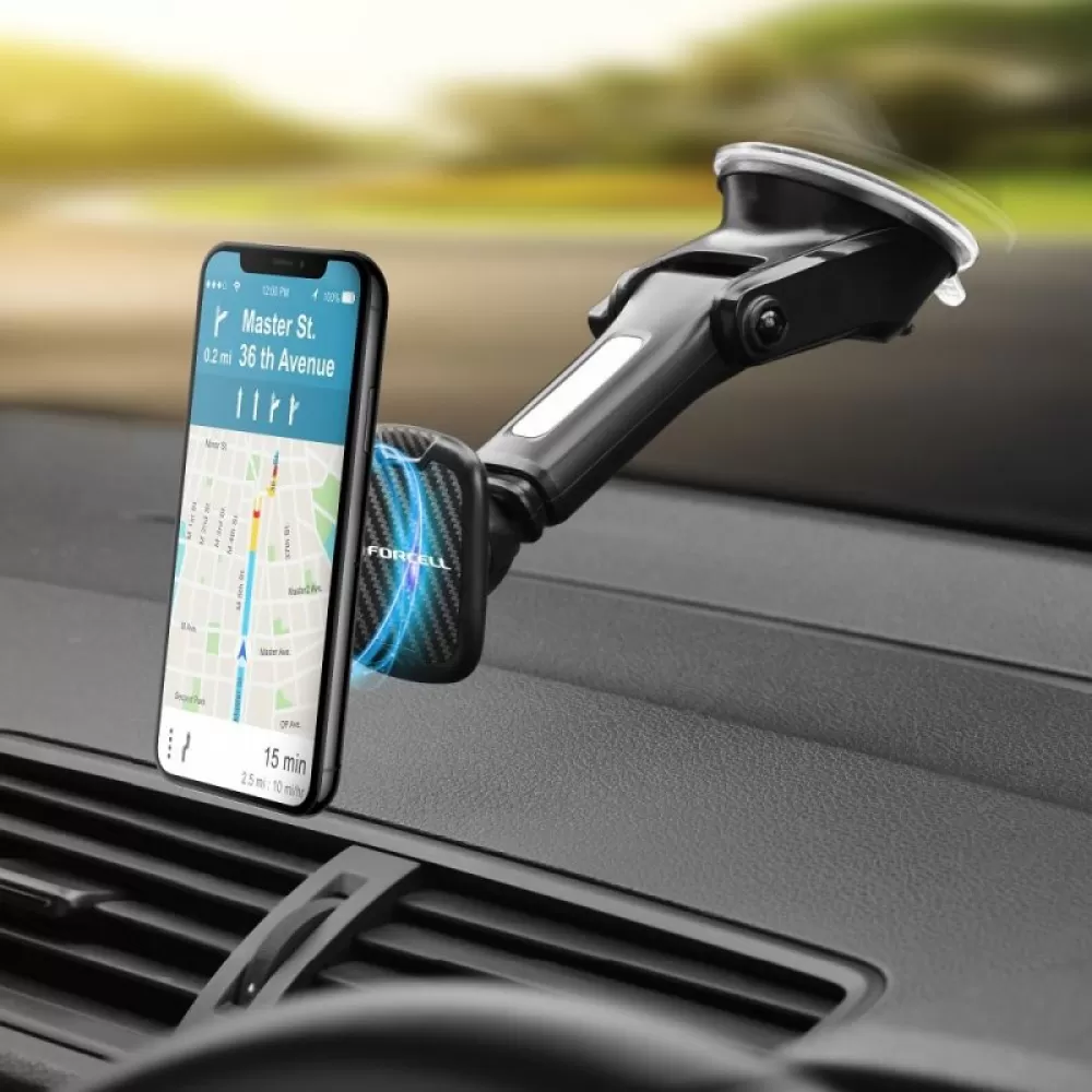 FORCELL F-GRIP Carbon H-CT327 magnetni drzac za automobil za vetrobransko staklo / instrument tablu crni