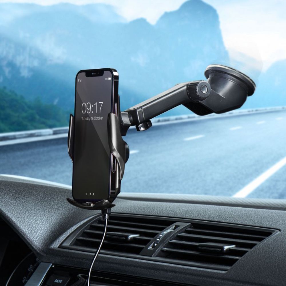 FORCELL drzac za automobil sa bezicnim punjenjem, automatskim senzorom + magnetnim adapterima HS1 15W crni