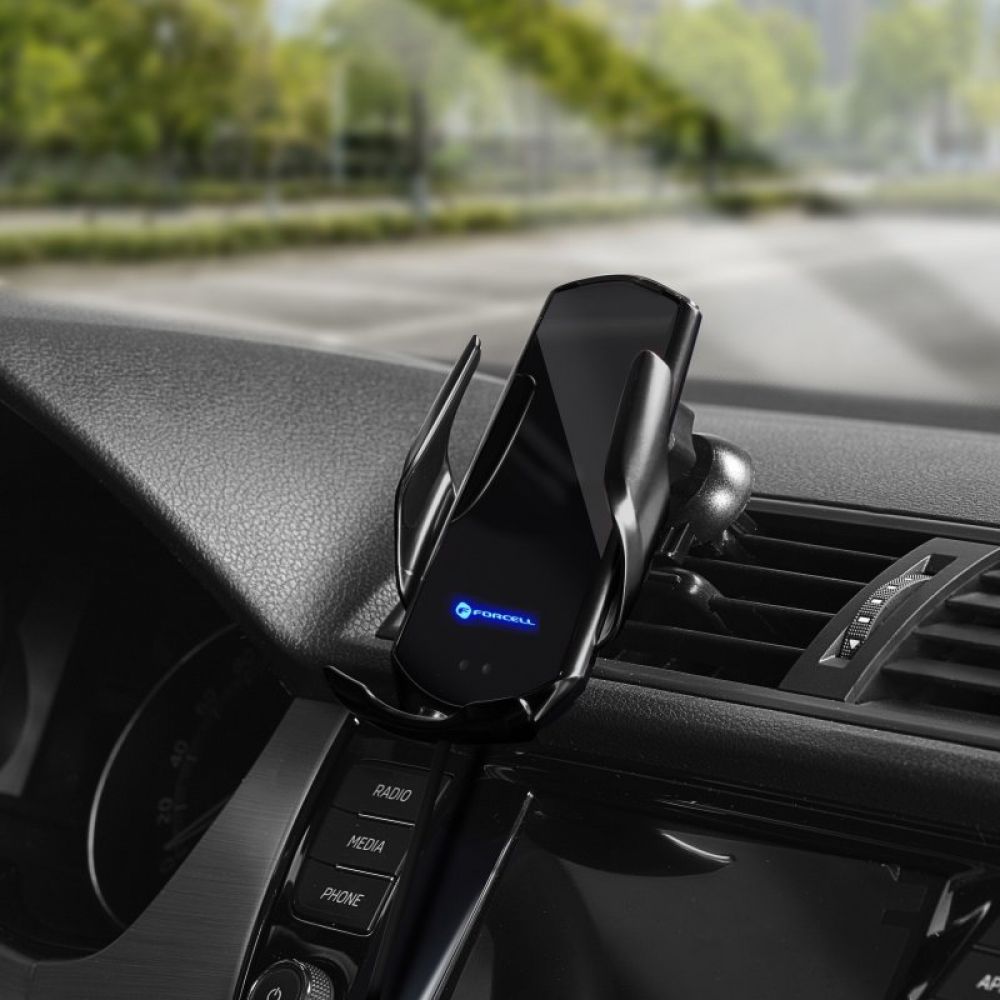 FORCELL drzac za automobil sa bezicnim punjenjem, automatskim senzorom + magnetnim adapterima HS1 15W crni
