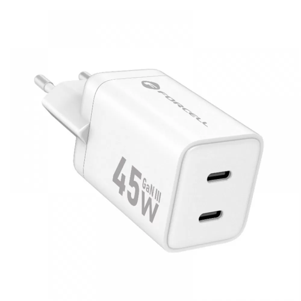 FORCELL F-ENERGY Mini GaN III VT-36B putni punjac sa 2 x Type C prikljuccima, PD QC4.0 45W beli