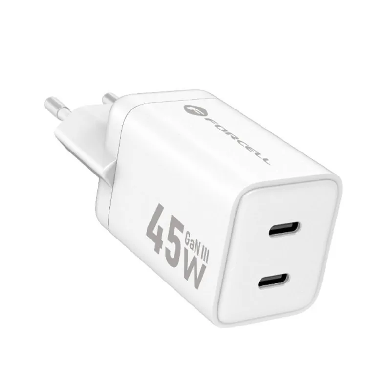 FORCELL F-ENERGY Mini GaN III VT-36B putni punjac sa 2 x Type C prikljuccima, PD QC4.0 45W beli