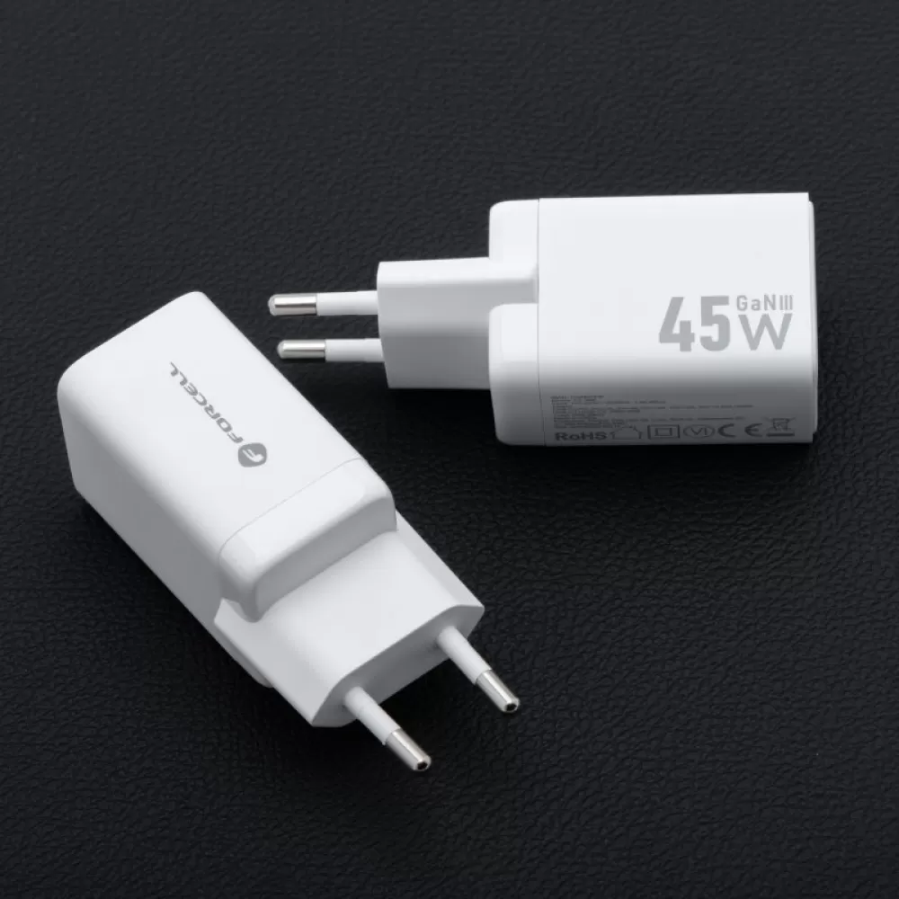 FORCELL F-ENERGY Mini GaN III VT-36B putni punjac sa 2 x Type C prikljuccima, PD QC4.0 45W beli