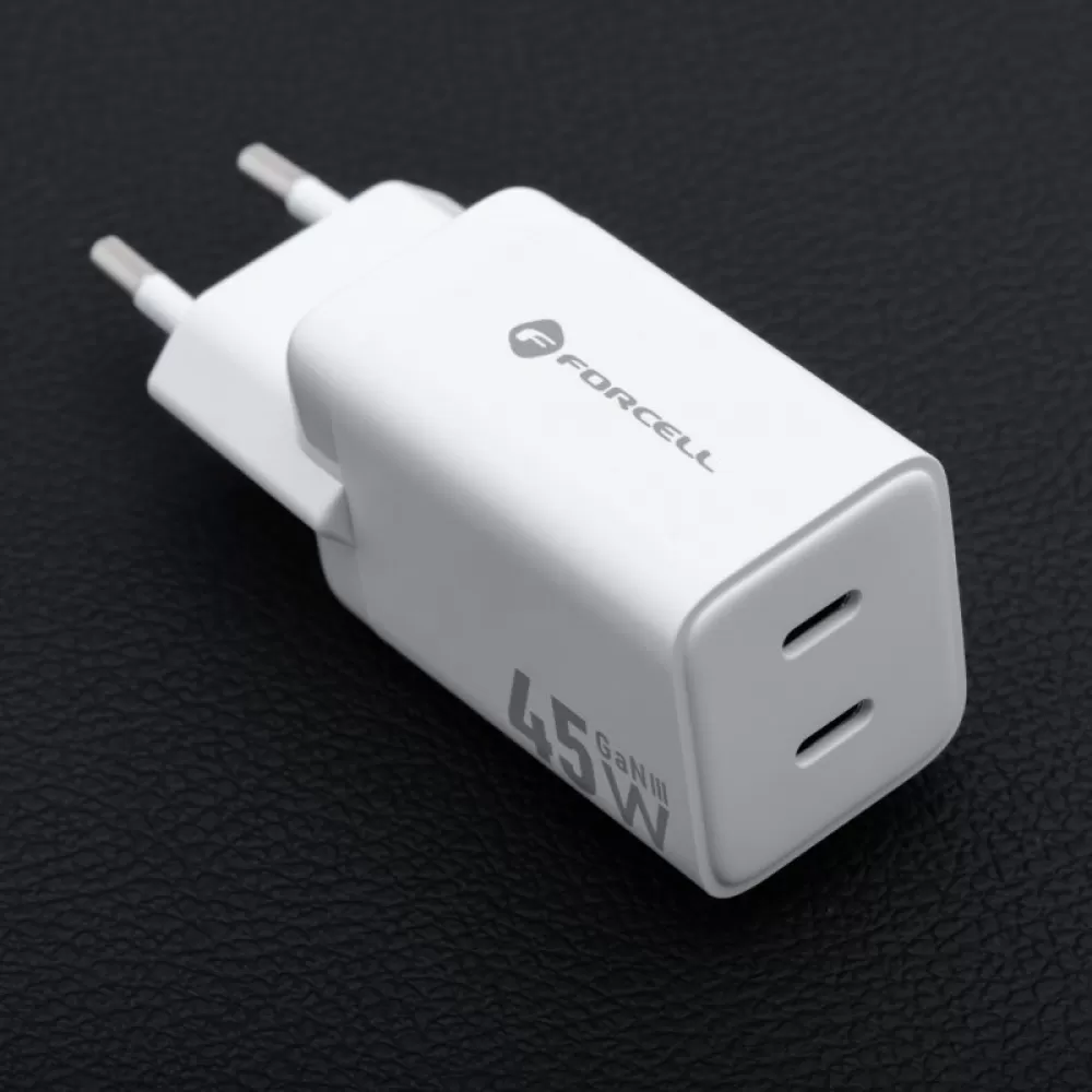FORCELL F-ENERGY Mini GaN III VT-36B putni punjac sa 2 x Type C prikljuccima, PD QC4.0 45W beli