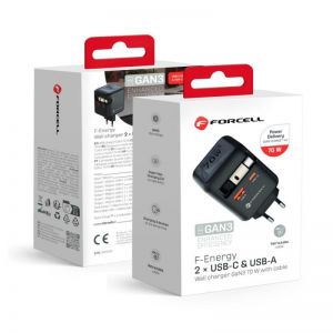 FORCELL F-ENERGY GaN III VT-R7 putni punjac sa uvlacivim kablom Type C i 1x Type C, 1x USB A prikljuccima za punjenje PD QC4.0 3A 70W sivi