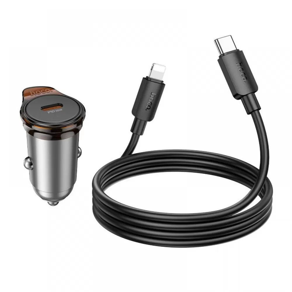 HOCO auto punjac Type C + kabl Type C na Lightning PD QC 30W NZ16 metal sivi