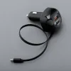 FORCELL F-ENERGY Alu auto punjac sa uvlacivim kablom Type C i Type C + USB A prikljuccima PD QC4.0 SFC2.0 3A 75W crni