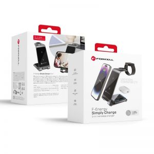 Forcell F-ENERGY Simply Charge 3u1 bezicni punjac od aluminijuma kompatibilan sa Apple Watch i Samsung Watch sivi