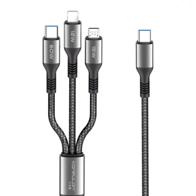 Usb kabal KONFULON DC62 FAST CHARGE 3in1 60W 1.2m crni