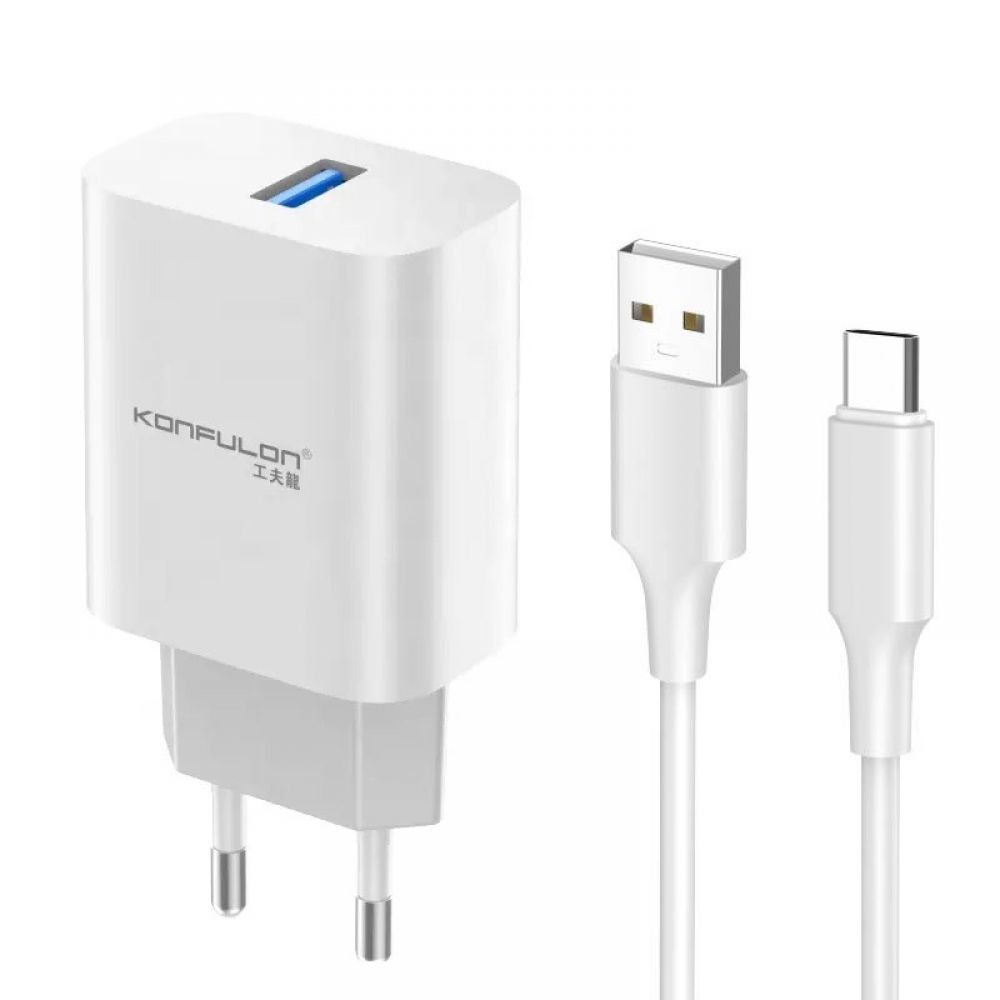 Kucni punjac KONFULON C87 + DL49 USB na Type C beli