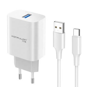 Kucni punjac KONFULON C87 + DL49 USB na Type C beli