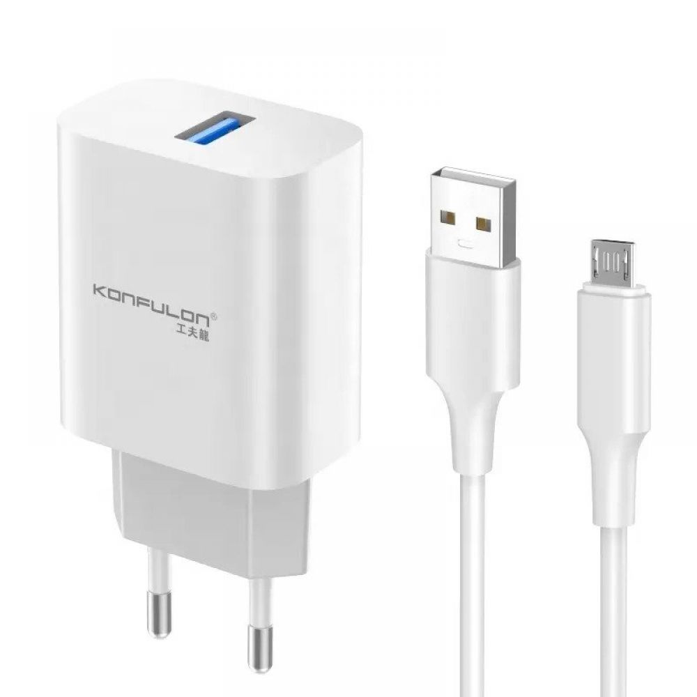 Kucni punjac KONFULON C87 + DL47 USB na Micro beli