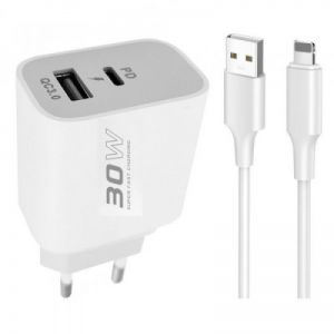 Kucni punjac KONFULON C89Q + DL48 FAST CHARGE USB 22.5W + PD 30W USB na Lightning beli