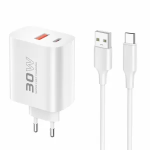 Kucni punjac KONFULON C89Q + DL49 FAST CHARGE USB 22.5W + PD 30W USB na Type C beli