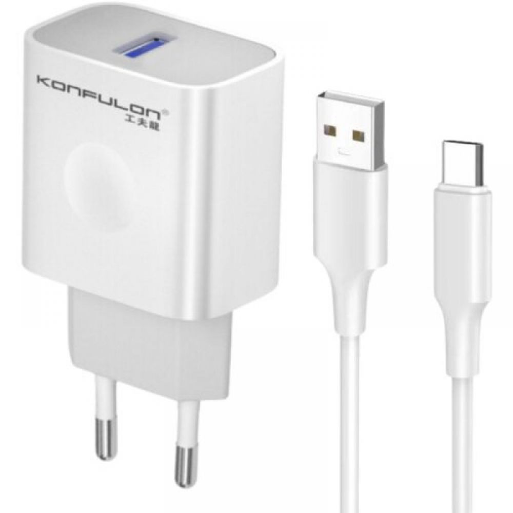 Kucni punjac KONFULON C87Q + DL49 FAST CHARGE 25W USB na Type C beli