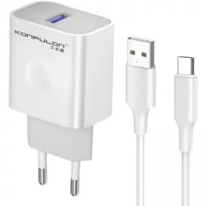 Kucni punjac KONFULON C87Q + DL49 FAST CHARGE 25W USB na Type C beli