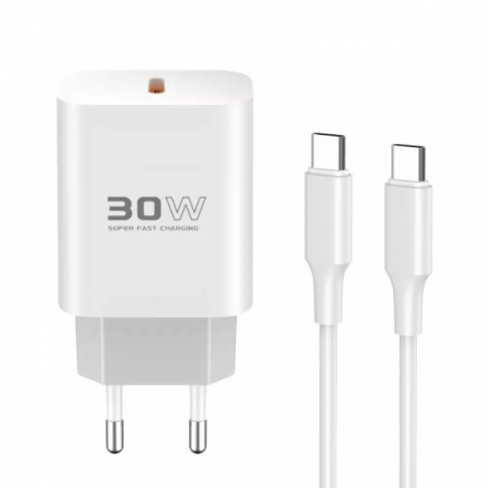 Kucni punjac KONFULON C18C + DL51 FAST CHARGE 30W Type C na Type C beli