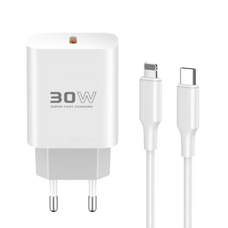Kucni punjac KONFULON C18C + DL50 FAST CHARGE 30W Type C na Lightning beli