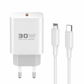 Kucni punjac KONFULON C87C + DL50 FAST CHARGE 30W Type C na Lightning beli