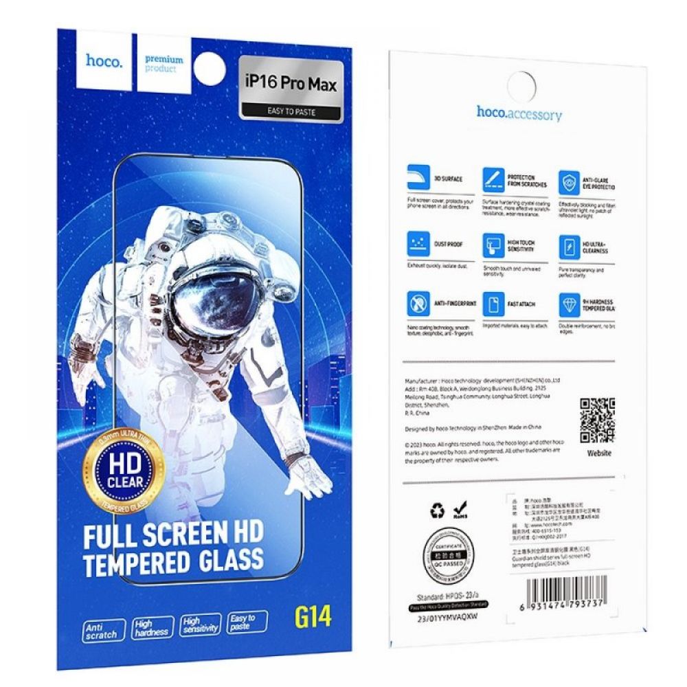 Zastitno staklo HOCO 5D set 10in1 G14 za iPhone 16 Pro Max crno (G14)