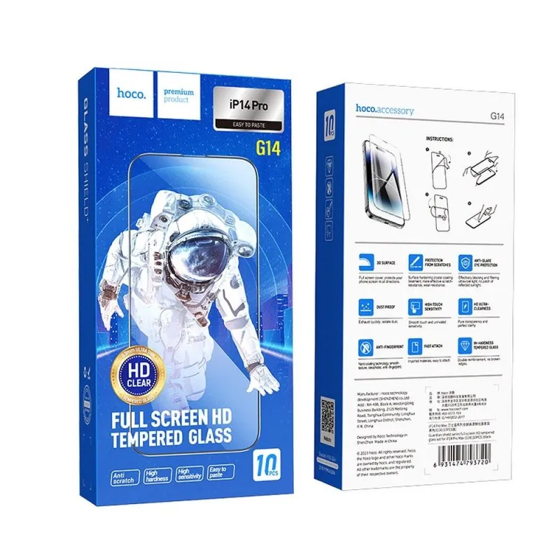 Zastitno staklo HOCO 5D set 10in1 G14 za iPhone 14 Pro crno (G14)