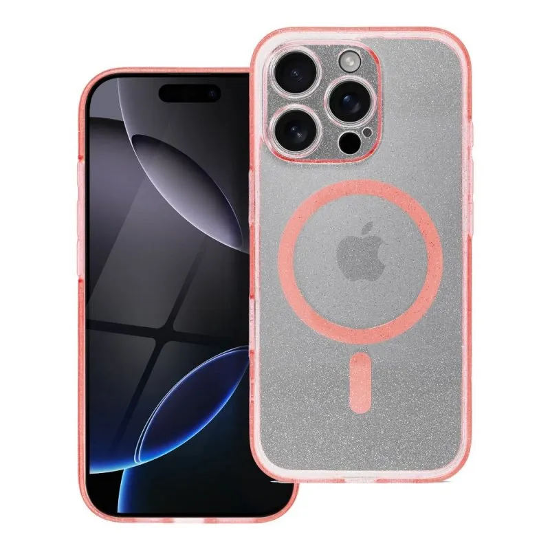 Futrola CLEAR MAGSAFE za IPHONE 16 Plus roze sa sljokicama