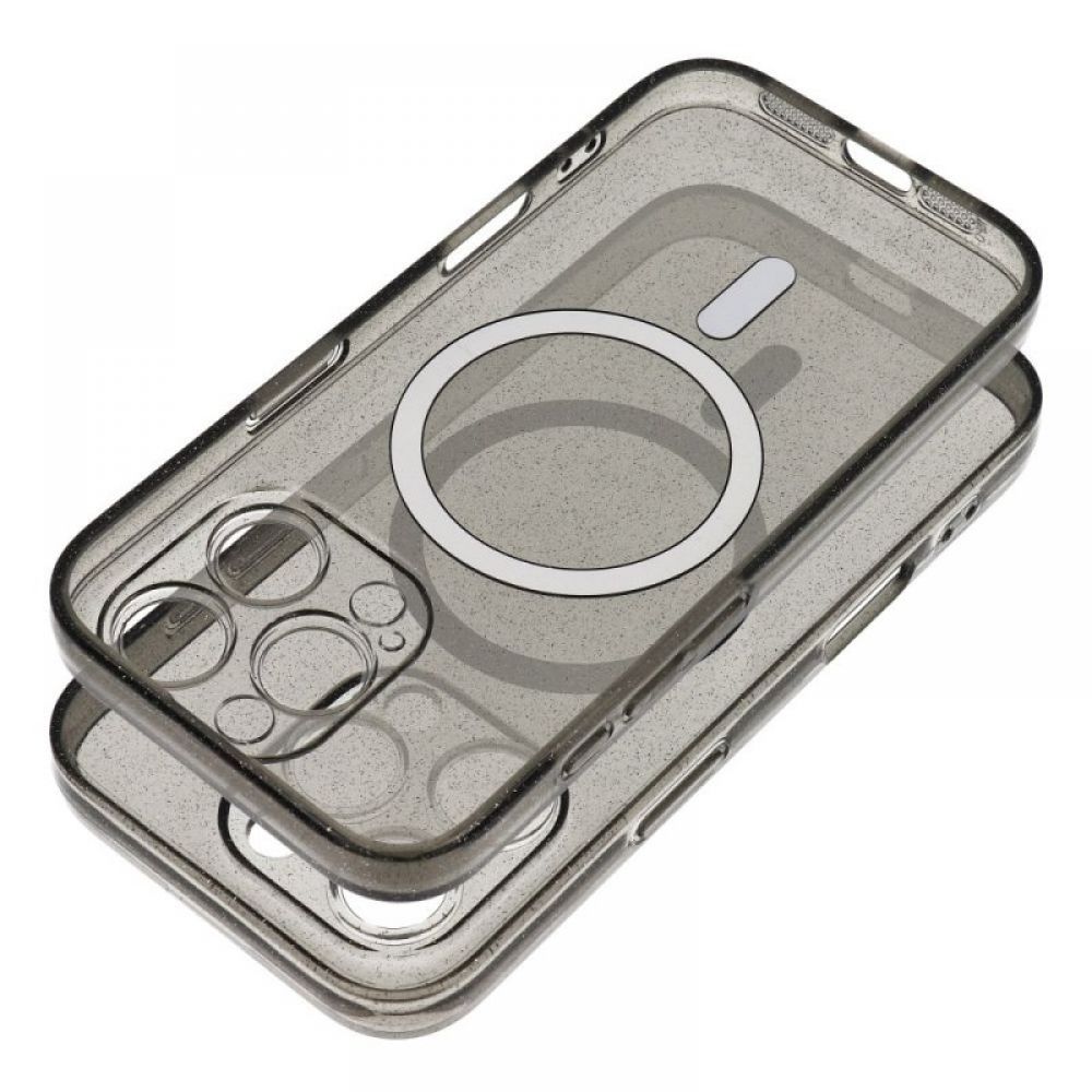 Futrola CLEAR MAGSAFE za IPHONE 16 crna sa sljokicama