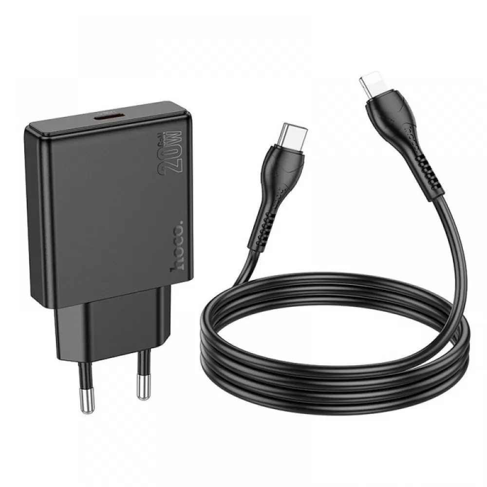 HOCO tanki zidni punjac Type C + kabl Type C na Lightning PD QC 30W N37 crni