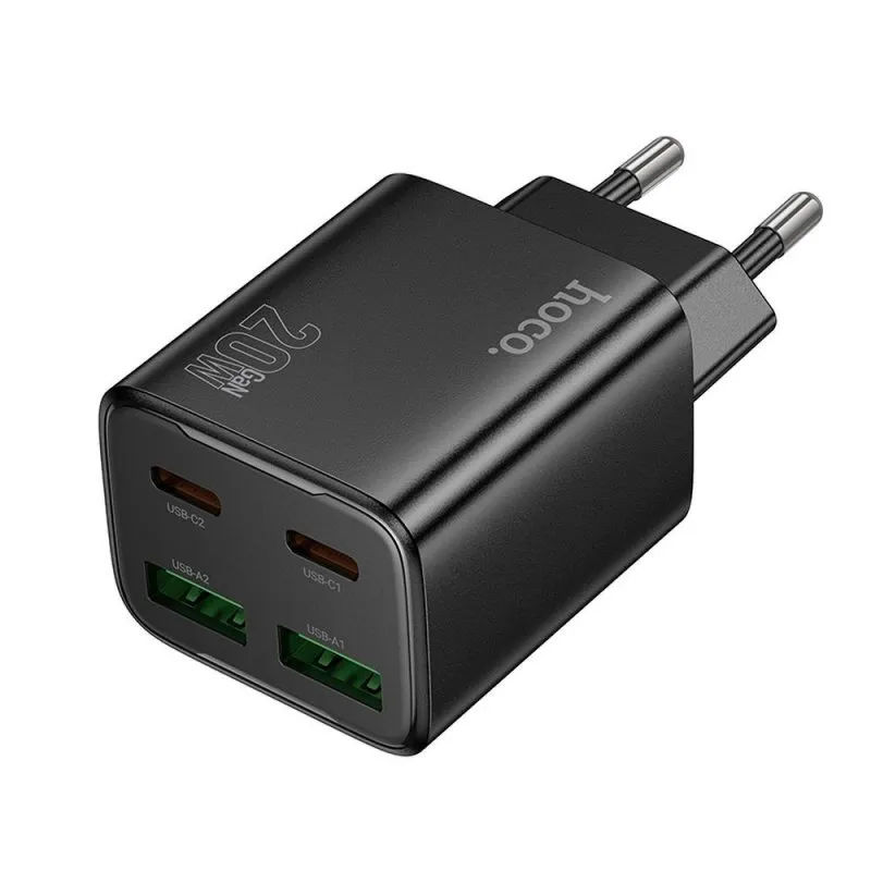 HOCO punjac 2 x Type C + 2 x USB A PD QC3.0 3A 20W N55 crni