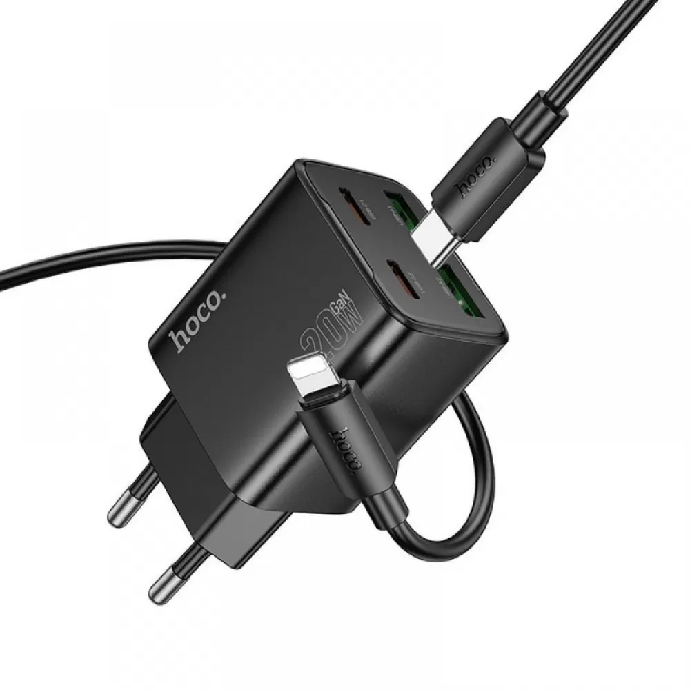 HOCO punjac 2 x Type C + 2 x USB A + kabl Type C na Lightning PD QC3.0 3A 20W N55 crni