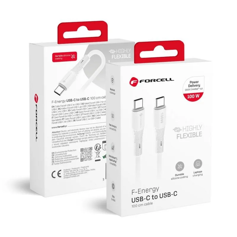 FORCELL F-ENERGY C347 kabl Type C na Type C QC4. 0 PD 5A 100W silikon 1 m beli