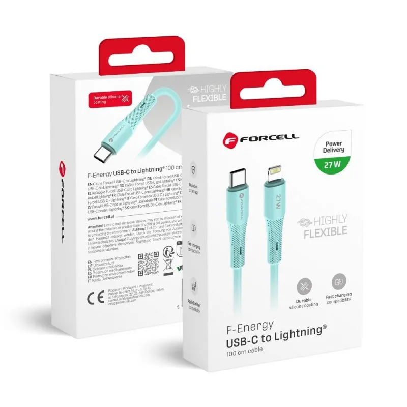 FORCELL F-ENERGY C346 kabl Type C na Lightning PD 3A 27W silikon 1 m plavi